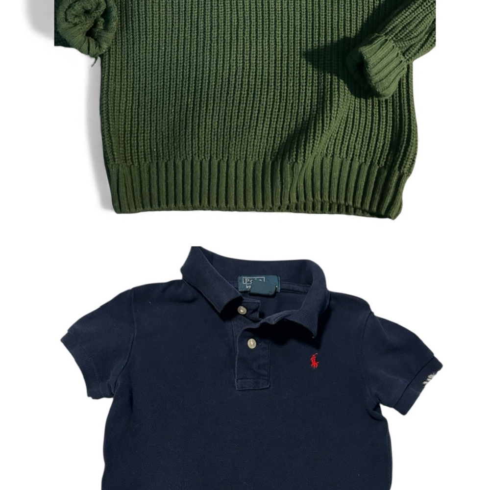 Ralph Lauren Navy Polo and Olive Green Knit Sweater Set - Kids 2T